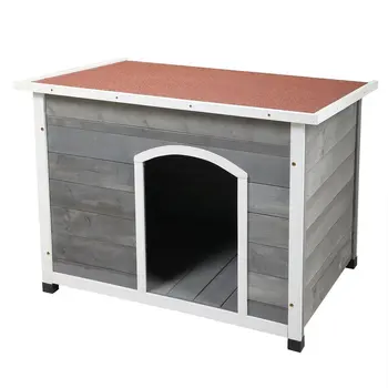 Flat Roof Dog House Pet Log Cabin Weather Waterproof Dog Kennel W/solid Wood Flip-up Roof For Indoor Outdoor Use