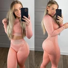 Sports 2 Pcs Longsleeve Flawlessly Back Hollow Yoga Wear Suits Sports Seamless Fitness Set