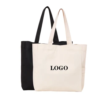 Wholesale high quality plain organic reusable fashionable custom design print cotton canvas tote bag shopping bag with logo