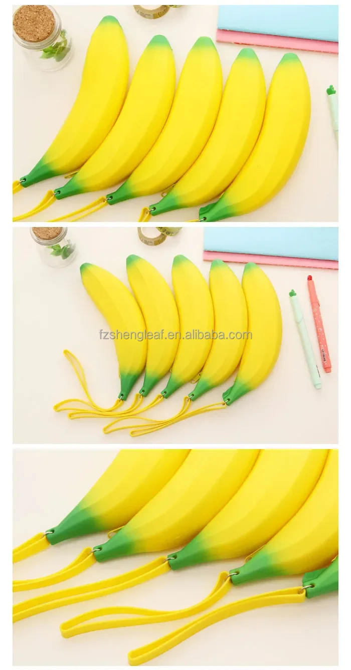 product novel kawaii cute 3d small silicone silicon banana shaped pencil case pouch custom kid school bag girls stationery-2