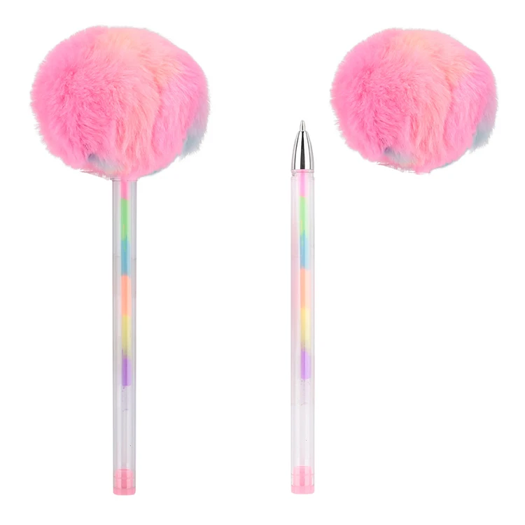 Pom Pom Top 1.0mm Multi Colour Refill Pink Ball Pen Plastic Barrel ballpoint pens