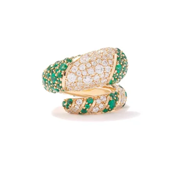 Fashion Opening Rings Green & White Cubic Zirconia 18K Gold Plated 925 Sterling Silver Custom Women Girls Jewelry