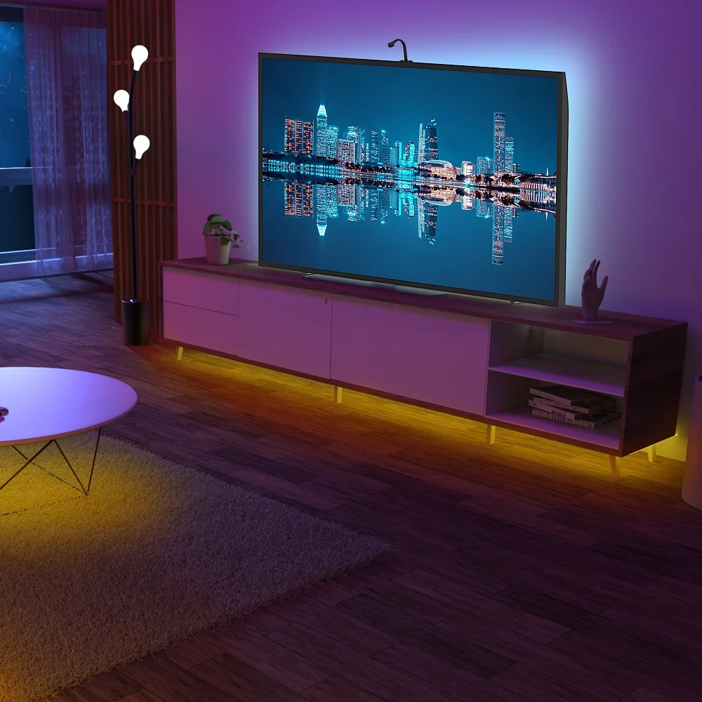 电视背光梦想彩色USB供电的发光二极管条形灯,带应用控制摄像头,用于游戏装饰