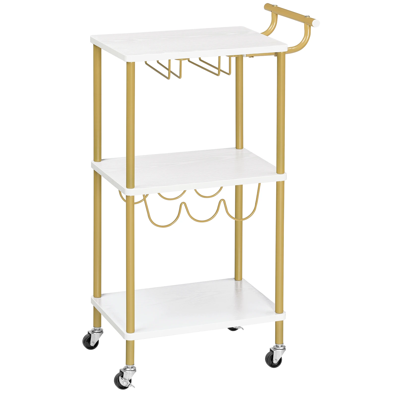 Wholesale Gold and White 3 Tier Bar Cart Kitchen Serving Carts Rolling Trolley Bar Cart Kitchen Trolley on Wheels with Wine Rack