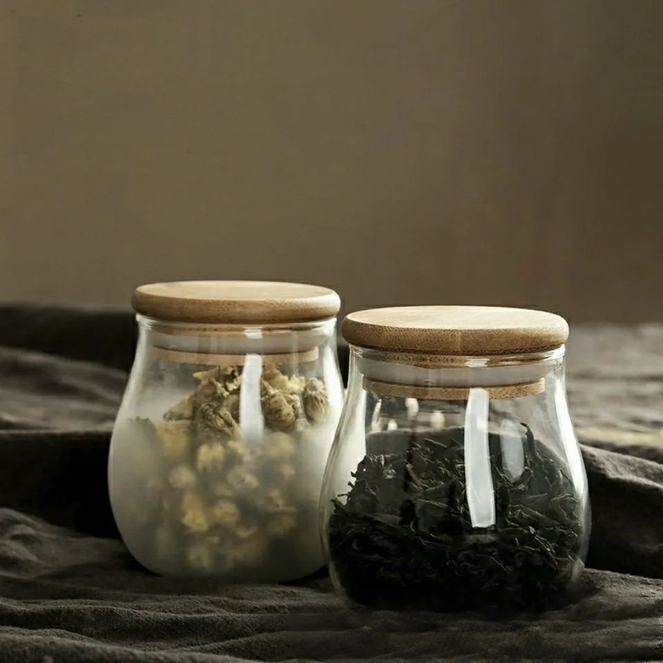 Wholesale high quality jars with bamboo lid glass  bamboo containers