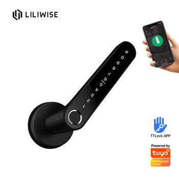 Liliwise Smart Mortise Keyless Lock Smart Handle Lock Fingerprint PIN Code Lock with Mechanical Keys for Condo Airbnb Apartment