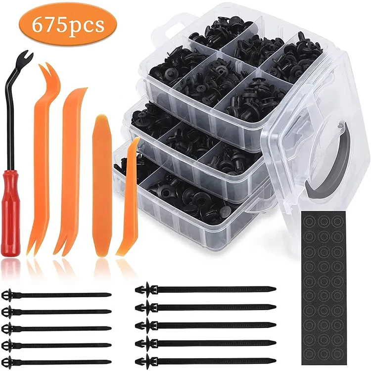 675PCS Assortment Clips Rivet Kit Car Body Clip Kit With Push in Type Plastic Rivets Fasteners Universal Auto Fastener Clips Set factory
