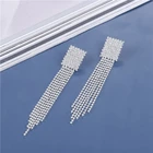 Stud Earrings Fashion Silver Dangle Square Diamond Chain Bling Tassel Stud Earrings For Women