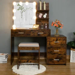 Stylish design wooden dressing table make up table vanity table with LED light mirror for Luxury bedroom