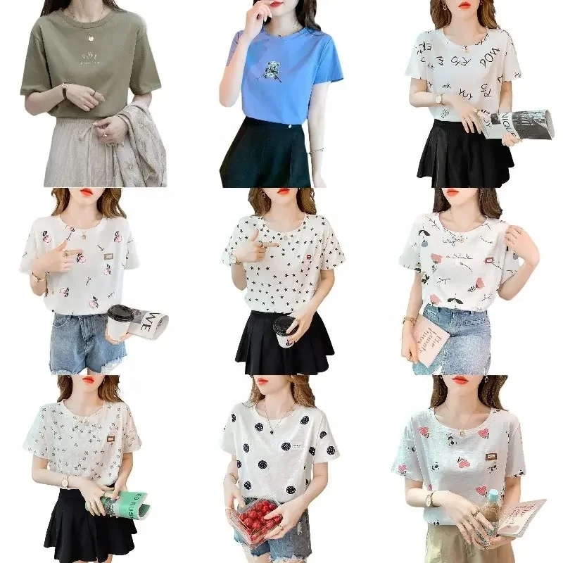 Wholesale Women's T-Shirt 2024 Summer New Tops Fashion Girls Printing Trend All-Match Short-Sleeved T-Shirts