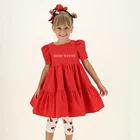 Custom 100% Cotton Casual Short Sleeve Kids Beautiful Model Grils Dresses Puffy Sleeve Girls Clothes Dresses