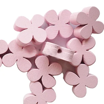 PandaHall 15mm Sakura Flower Dyed Pink Natural Wooden Beads