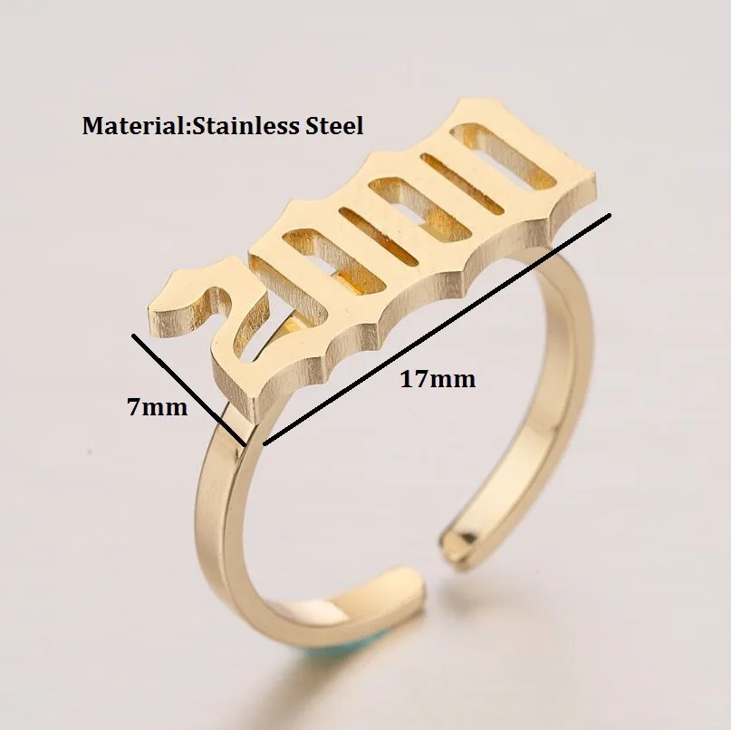 birth year ring 1980-2000 gold plated birth of year ring stainless steel open hiphop year rings number