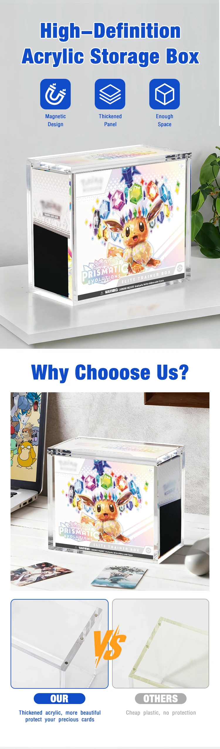 product custom 99 uv resistant acrylic etb case pokemon elite trainer box display booster box protective storage magnetic lid holder-7