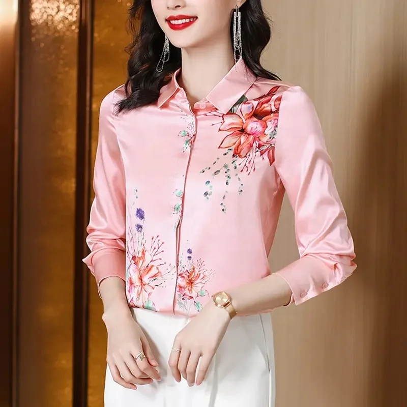 Wholesale fashion women's elegant printed shirt Chiffon loose long sleeve shirt ladies office blouse