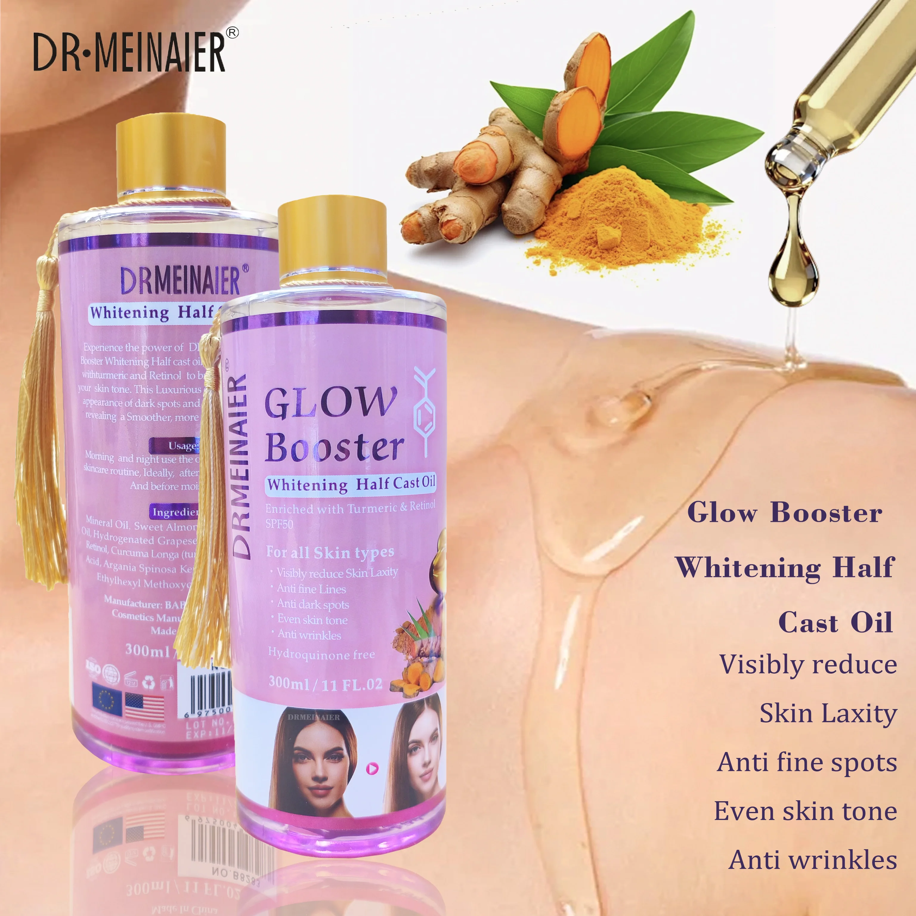 Glow Booster Whitening Half Cast Oil Lightening Corrector Essential Oil Skin Laxity Anti Fine Spots Anti Wrinkles Massage Oil