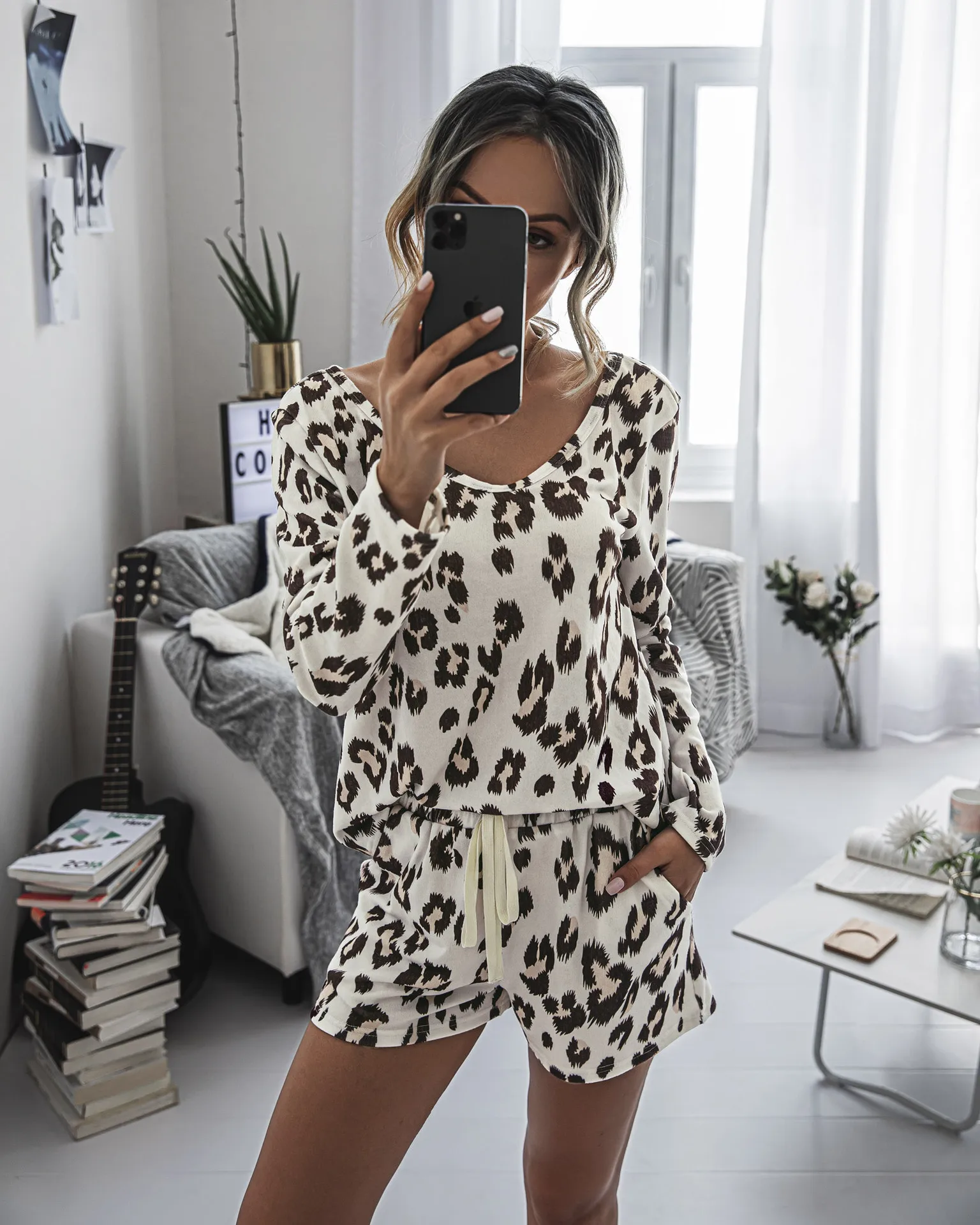 Leopard pajama set womens Outlet