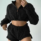 Wear Winter Sexy Zipper Tops Shorts Lounge Flannel 2 Piece Set Lounge Wear Pajamas Women Sleepwear Set
