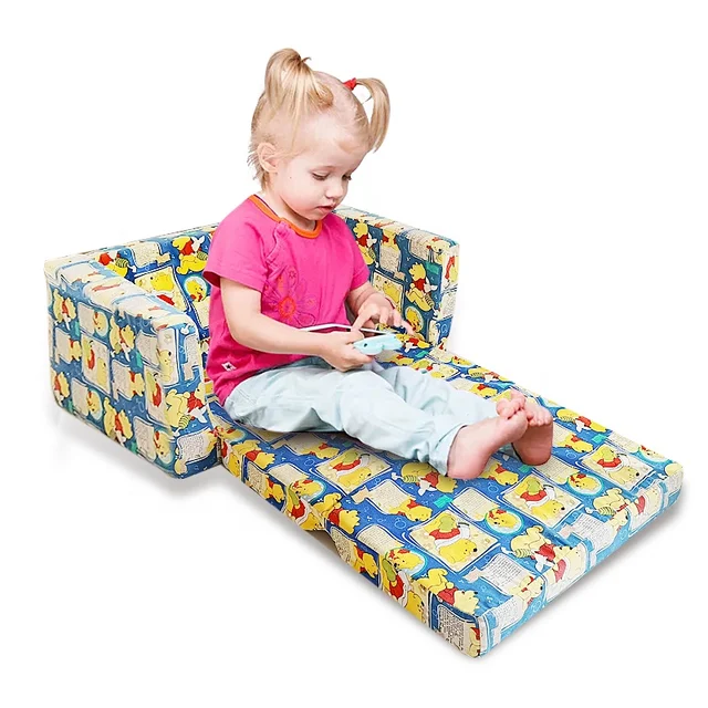 Customizable Velvet Children Sofa Cum Bed  Foldable Children Sofa Chair Lazy  Sleeping Cute Cartoon Kids Mini Sofa Mattress
