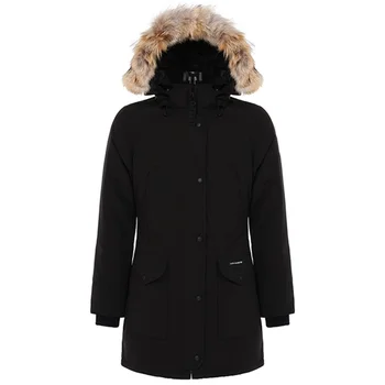 Custom Luxury expensive winter padded parka heavy down jacket windproof waterproof coat with fur hood for men and women (black)