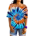 Color Pullover For Ladies T Shirt Tie-Dye Digital Printed Casual Short-Sleeved T-shirt With One-Line Neck