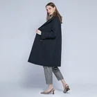 Coat Huiquan Long Jacket Blue Women Double-breasted Parka Turn-down Collar Trench Coat For Woman