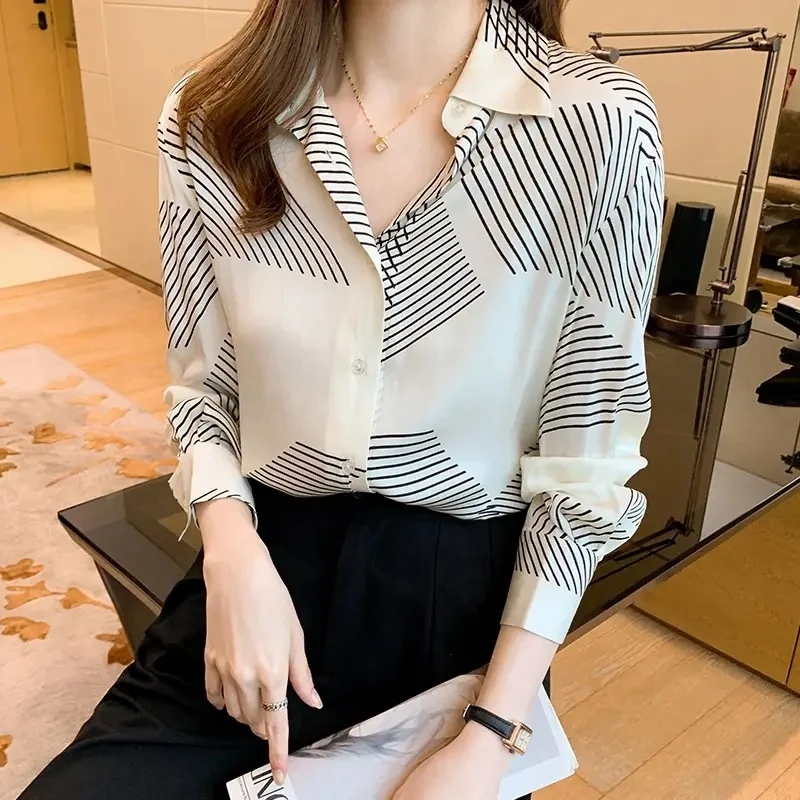 2024 office women's elegant printed shirts women's shirts casual long sleeved shirts wholesale