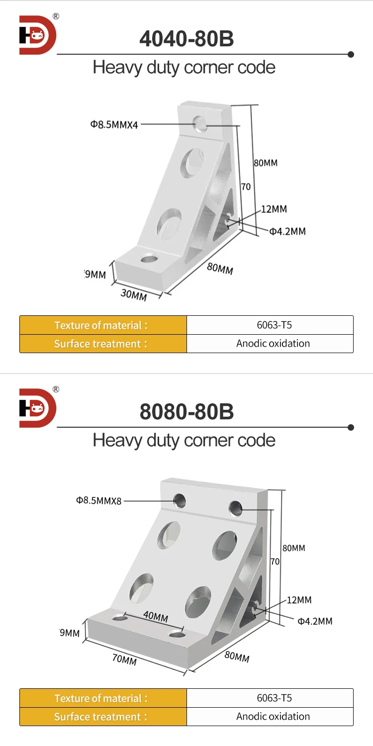Aluminum Profile Heavy-duty Reinforced Corner Code 4040/4080 Aluminum Profile Extruded Right Angle Connection Fastener factory
