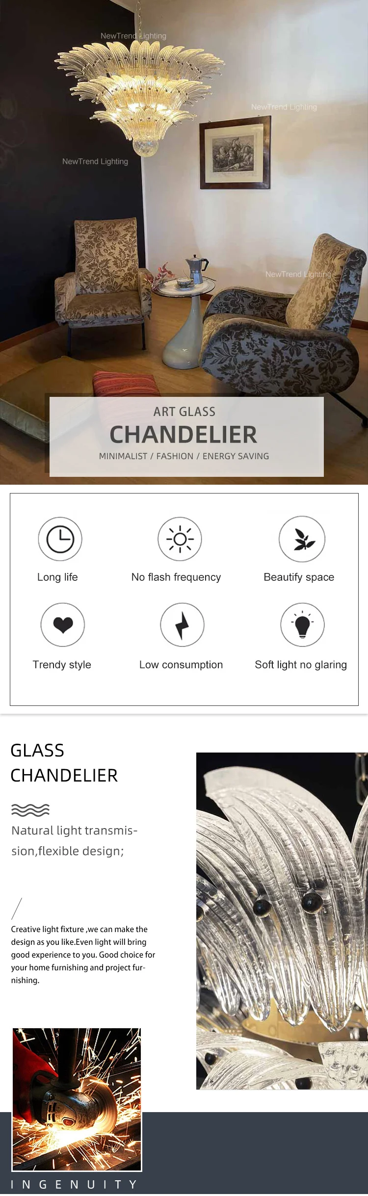 CPL-165 Modern Style Indoor Decoration Hotel Shop Wedding Villa Custom Glass LED Chandelier Lamp manufacture