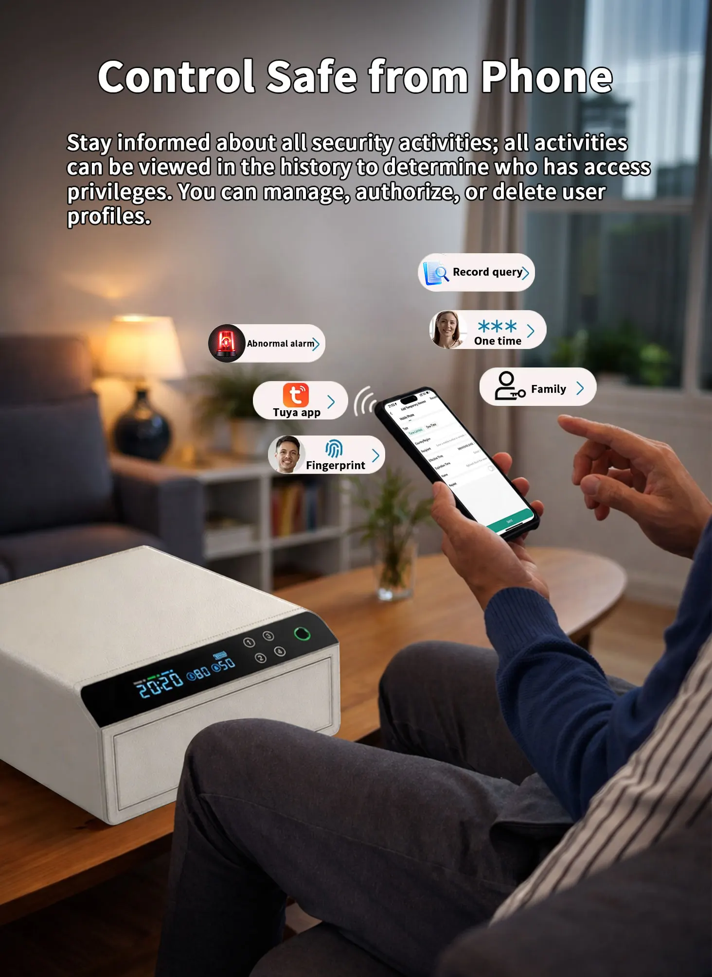 dr 1271 ft ceqsafe smart electronic digital lock use leather bluetooth drawer safe biometric jewelry watch winder home safe box-4