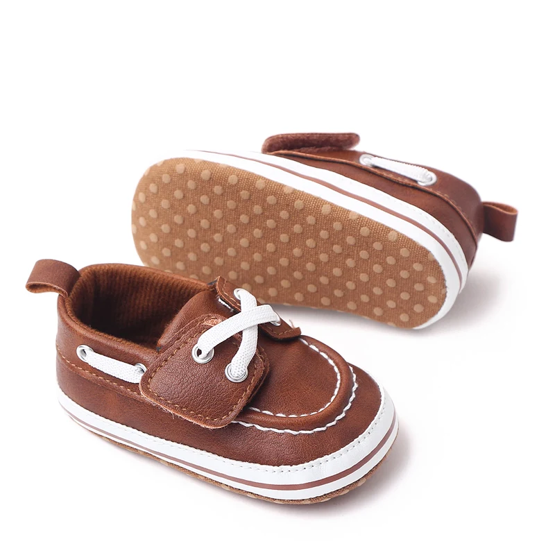 Comfortable Soft-soled PU Leather Top Solid Color Shoelaces Decorate Baby Spring and Autumn Shoes for Boys factory
