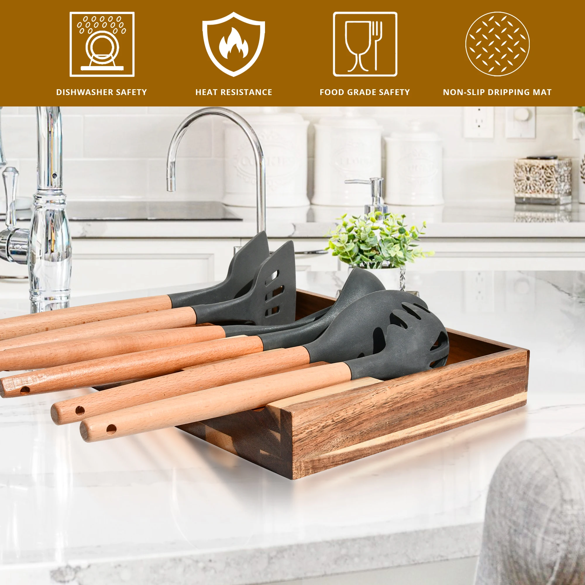 Wooden Spoon Rest For kitchen accessories Bamboo Utensil Decor Countertop Spatula Ladle