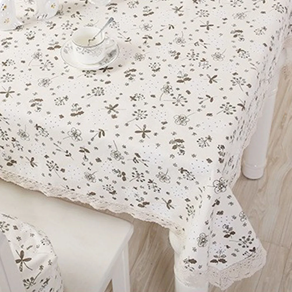 Pastoral Style Cotton Linen Floral Antislip Waterproof Lace Edge Living Room Canteen Rectangle Household Tablecloth