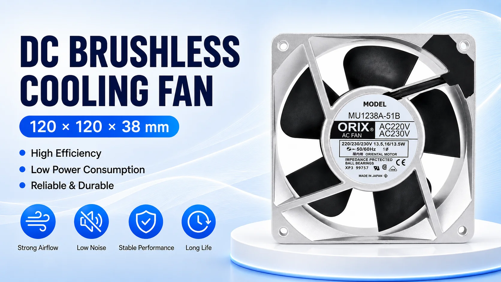 Ultra-quiet Dual Ball Bearing, ORIX, 220V/230V, 13.5/16W, 12CM - detail 4