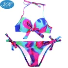 Swimwear Beachwear Bikini Bikini 2020 Women Bow Tie Swimwear Beachwear Foil Print Plunge Sexy Beach Bikini