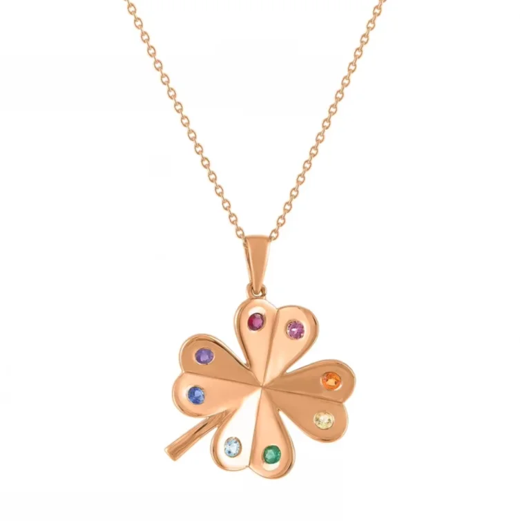 Wholesale 925 Sterling Silver Clover Pendant Necklace with 14K Gold Plated and 18K Gold Plated Colorful AAA Cubic Zircon Lucky Charm Jewelry