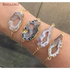 BM11260 Natural Agate Geode Slice Charm Bangle Gold Plated Adjustable Bracelet Geode Druzy Cuff
