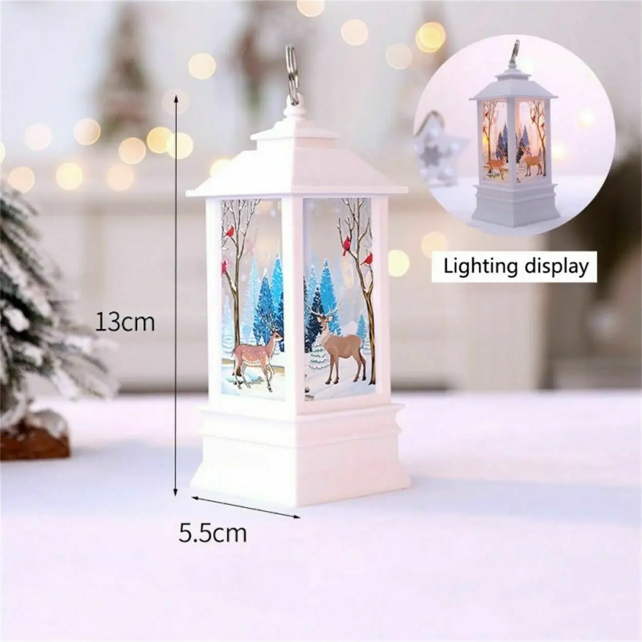 Christmas Snow Lantern Battery Operated LED Light Water Glittering Santa Snowman Hanging Night Lamp Holiday Home Ornament