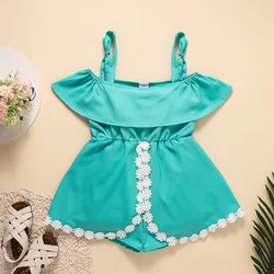 RTS 2023 summer infant toddler children clothes cotton ruffle collar girls candy-color kids suspender bodysuits
