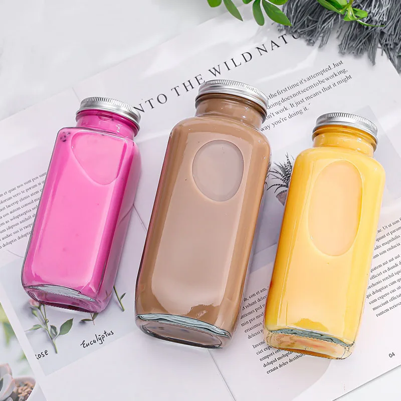 Custom Clear French Square 250ml 350ml 500ml Cold Press Coffee Milk Tea Beverage Juice Glass