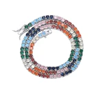 TUNKALL BC025 Colorful Square CZ Tennis Chain 3mm*3mm Zircon Brass Hip Hop Bling Necklace Iced Out Jewelry
