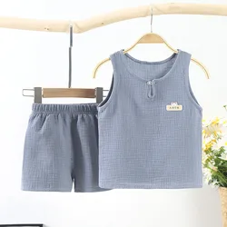 New Factor Direct Pure cotton Summer sleeveless Vest shorts Korean version 2 Pieces baby set clothes