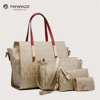 Paparazzi #ZB024 Myanmar factory fashion lady handbag with wallet shoulder bag Wholesale PU leather bags sets women handbags