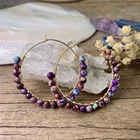 Earring Hoop BD-E1834 Fashion Wire Warp Colorful Beaded Natural Gemstone Earring Handmade Round Hoop Earring