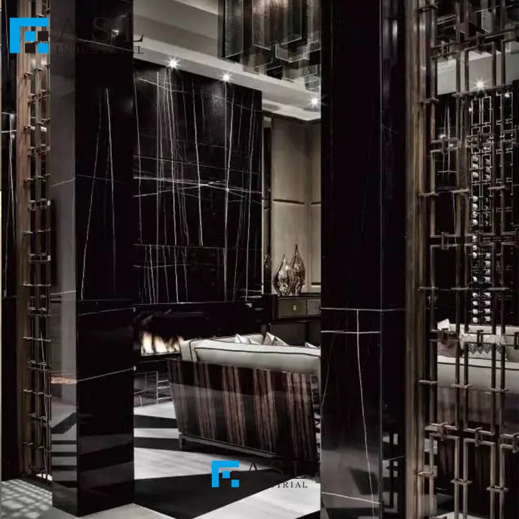 Custom natural pure black marble with gold line iran black marble vein of gold veins tunisa black gold stlaurent marble tiles