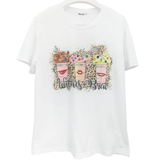 T-7578 Wholesale Customised cotton Home T-shirt Cute Cartoon Printing Pattern Ladies T-shirt