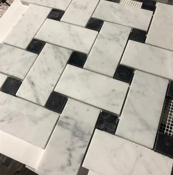 Modern Carrara White Marble Large Basket Weave Marble Mosaic For Floor