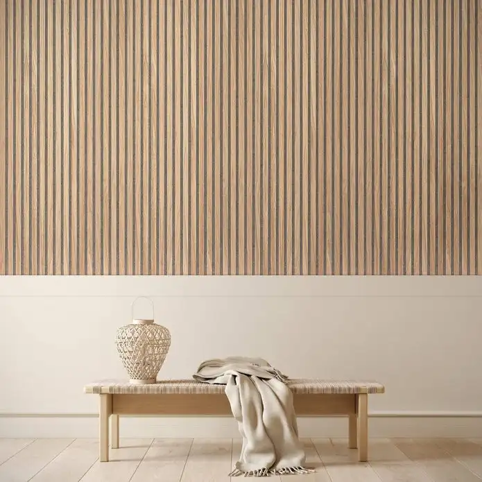 Natural Smoky Oak Veneer Finish Akupanel Acoustic Panel Wooden Slat Wall Perforated Fiber Acoustic Panel