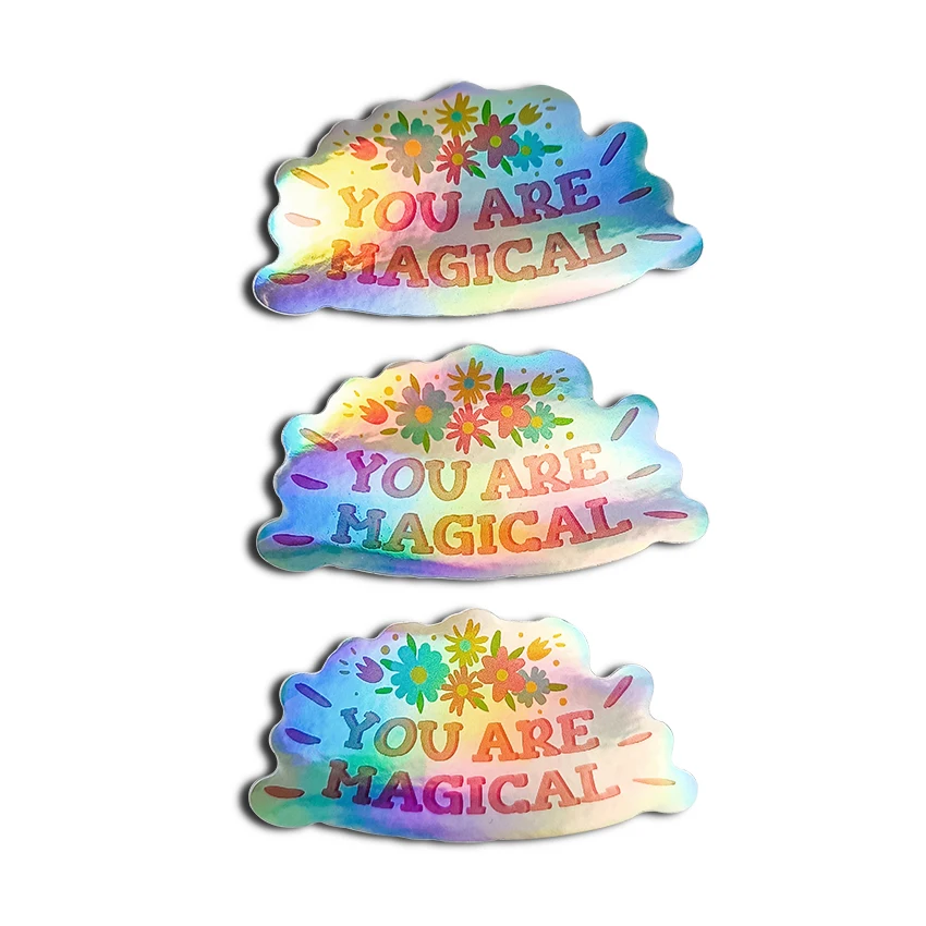 Custom Rainbow laser labels cartoon waterproof sticker logo Adhesive label printing holographic vinyl die cut sticker