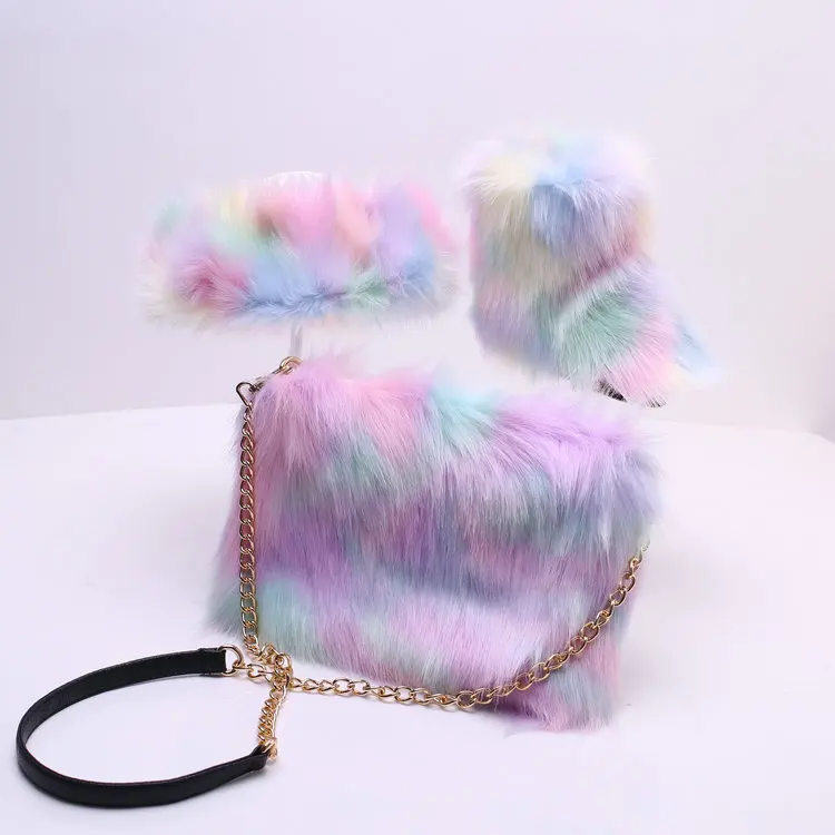 fur boots purse and headband